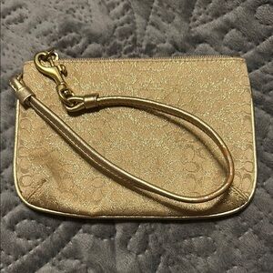 Coach Gold Tan Clutch Wristlet with Detachable Strap